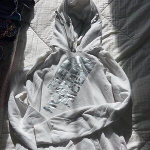 Women's White and Metallic North Face Hoodie Size Medium